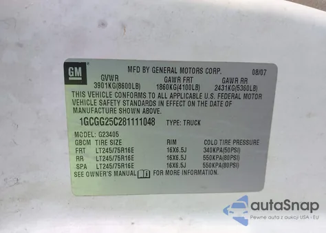 2008 Chevrolet Express Work Van z USA, uszkodzony, nr VIN 1GCGG25C281111048